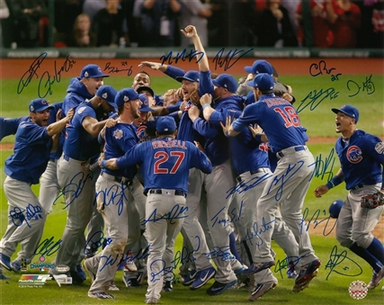2016 Chicago Cubs Team Signed 16x20 World Series Celebration Photo With 26 Signatures (Fanatics & Schwartz)